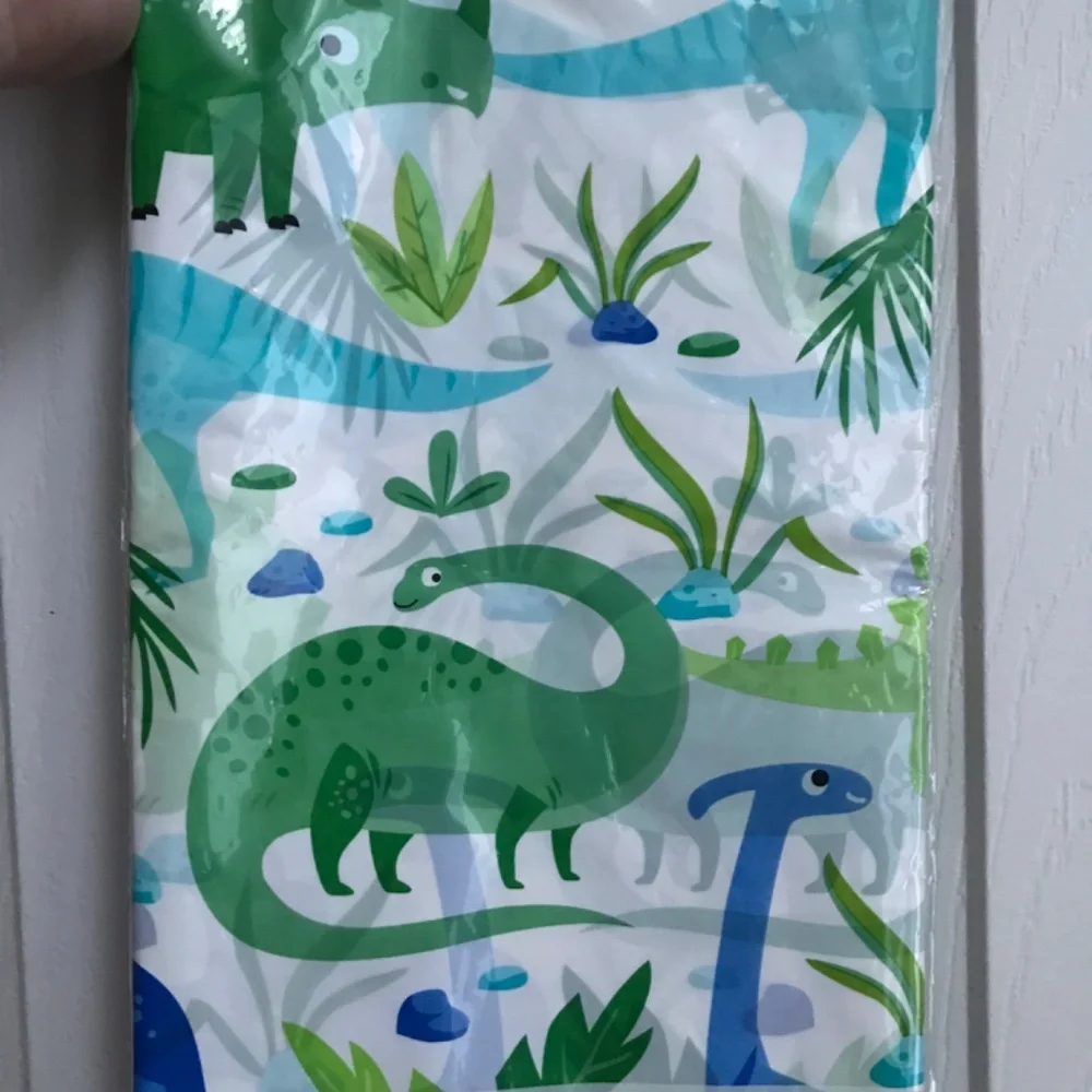 NEW Plastic party table cover blue green dinosaurs 54x84” rectangle